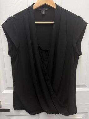 Halogen Women’s Black Draped V-Neck Cap Sleeve Top Blouse Size Small
